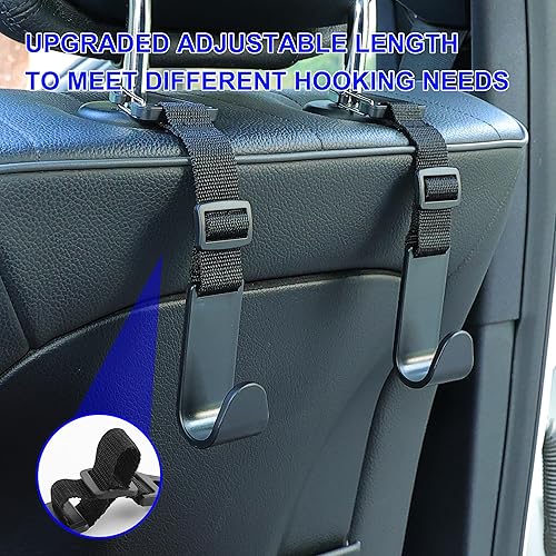 Miniatura 3 de Amooca Ganchos ajustables para reposacabezas de automóvil, paquete de 4 unidades, organizador de respaldo de asiento de vehículo, soporte de