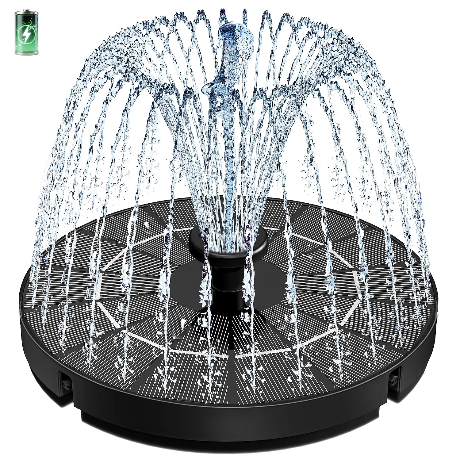SZMP 3.5W Solar Springbrunnen Solar Teichpumpe mit Solar Panel, 2026 Upgrade Eingebaute 2000mAh Batterie Wasserpumpe Solar Schwimmender Fontäne Pumpe mit 8 Düse & 4 Fixer für Garten, Vogel-Bad, Teich