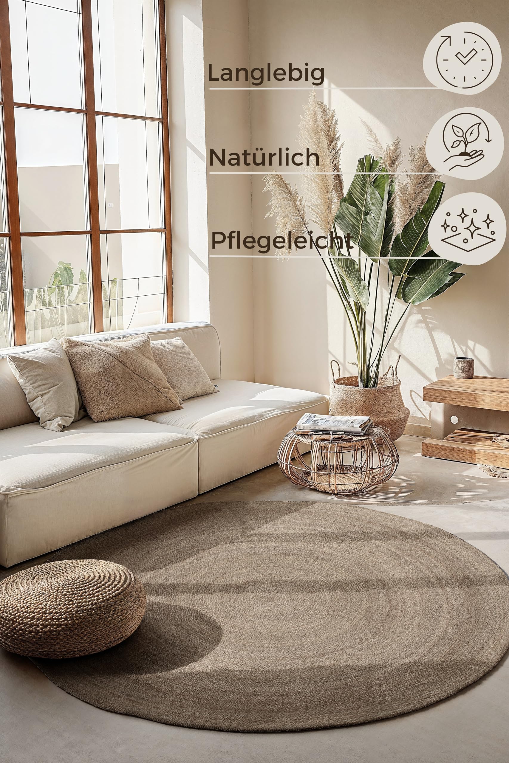 Hanse Home Jute Teppich Rangpur Rund – Natur Wohnzimmerteppich - Handgewebt & Natürlich – Boho Naturfaser Juteteppich für Wohnzimmer, Schlafzimmer, Esszimmer, Flur, Küche – Natur Braun, 200cm