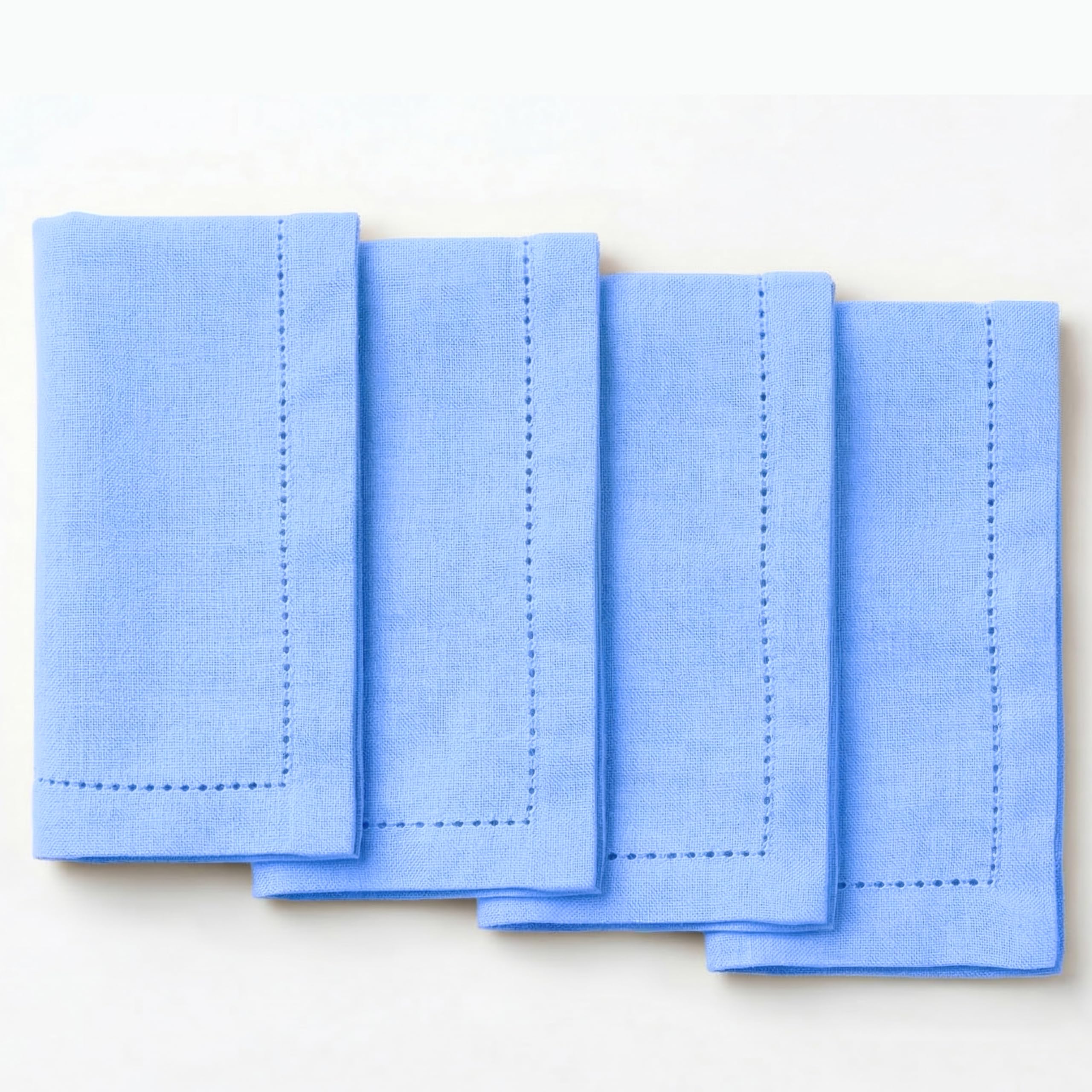 Palisa Light Blue Cotton Napkins Set of 4 | Premium Hemstitch Detailing Cloth Dinner Napkins 18x18 Inch | Soft Washable & Reusable Table Napkins for Everyday Use Weddings Parties Restaurants & Hotels
