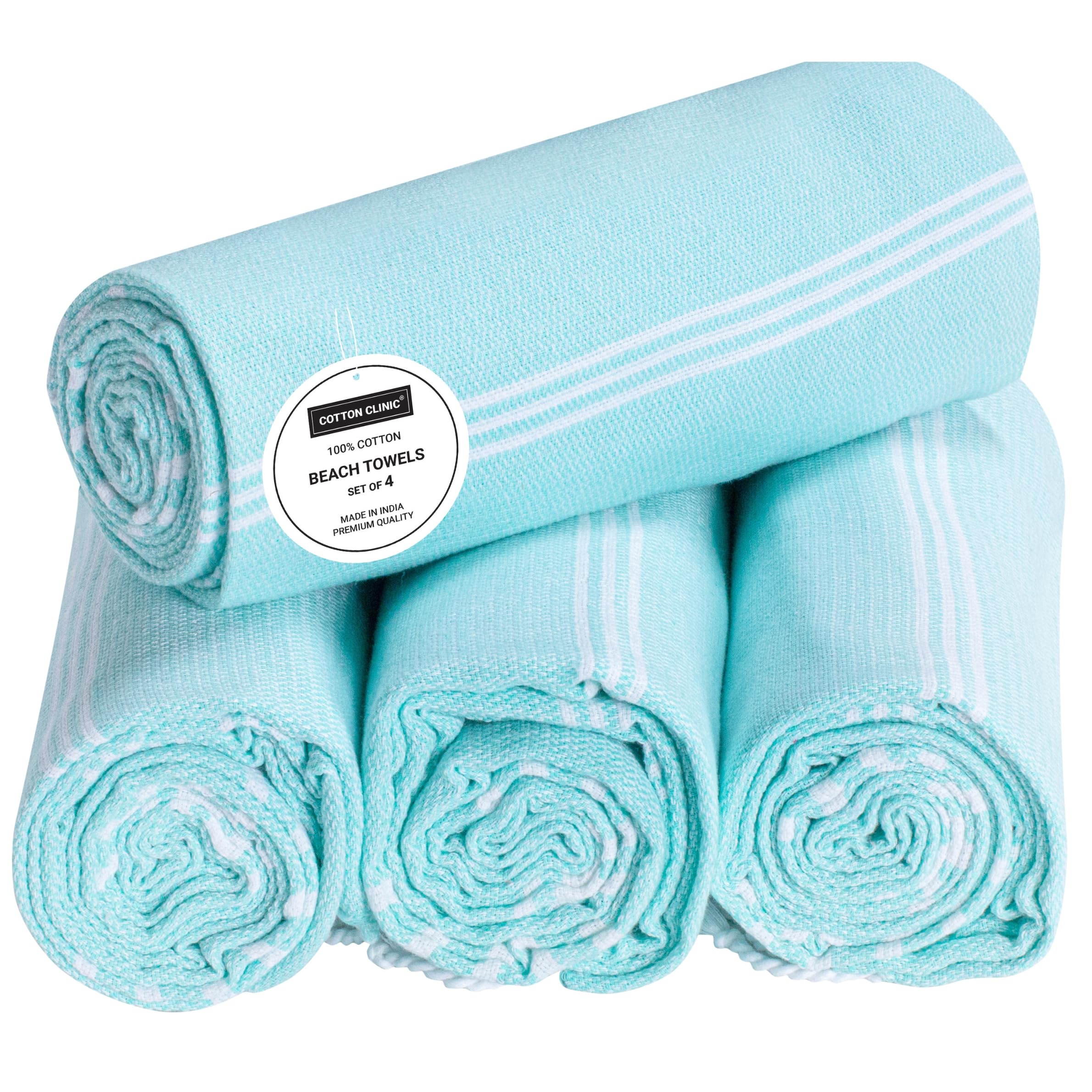 Cotton Clinic Juego de 4 toallas de playa turcas de algodón de gran tamaño de 40 x 70 pulgadas, para viajes, gimnasio, piscina, spa, manta de playa, toallas de baño, ultrasuaves, de secado rápido,