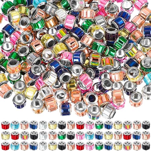 Crowye 400 cuentas de vidrio con agujero grande a granel, cuentas de artesanía europea, cuentas de agujero grande para fabricación de joyas de 0.47