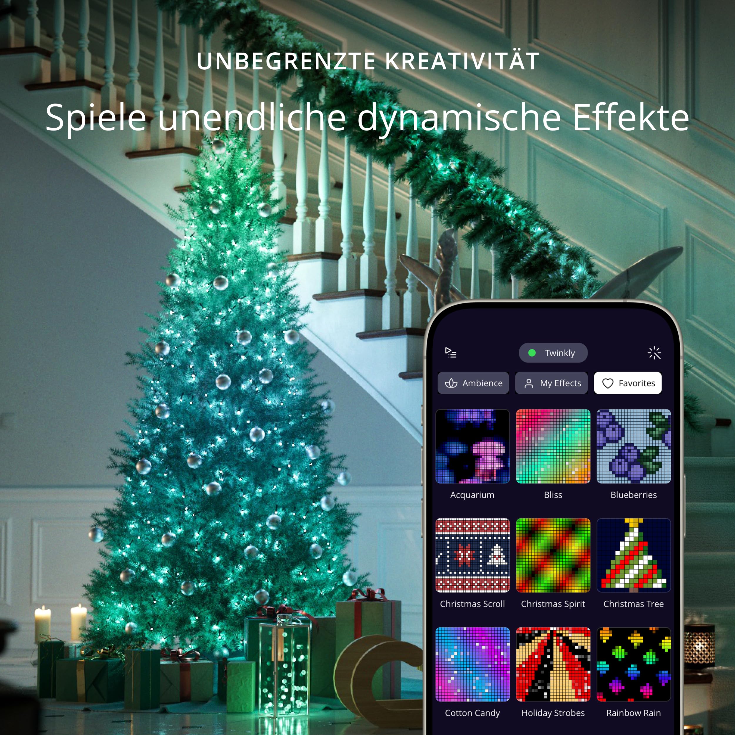 Twinkly Strings HD 700 Smart RGB+W LEDs, 38,5 Meter, Grüne Leitung, Weihnachtsbeleuchtung für Innen- und Außenbereich