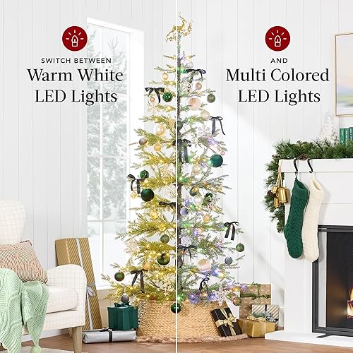 Miniatura 4 de Best Choice Products Árbol de Navidad preiluminado de 6 pies, decoración navideña de pino artificial con 880 puntas de rama, 200 luces LED