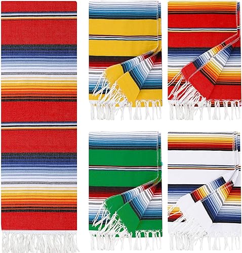 Miniatura 9 de 4 piezas de mantas mexicanas grandes y auténticas de color mexicano, manta de rayas mexicanas, manta de playa con flecos, manta de yoga de algodón