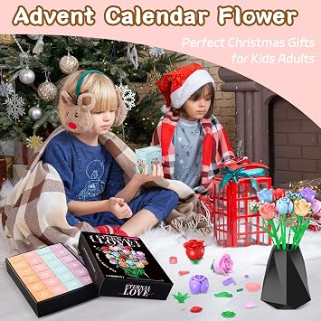 Sopu Flower Bouquet Advent Calendar 2026 for Adults Teens Kids, 24 Days Flower Bouquet Christmas Countdown Calendar Colorful Roses Bouquet Building Set, DIY Flower Advent Calendar Home Decor