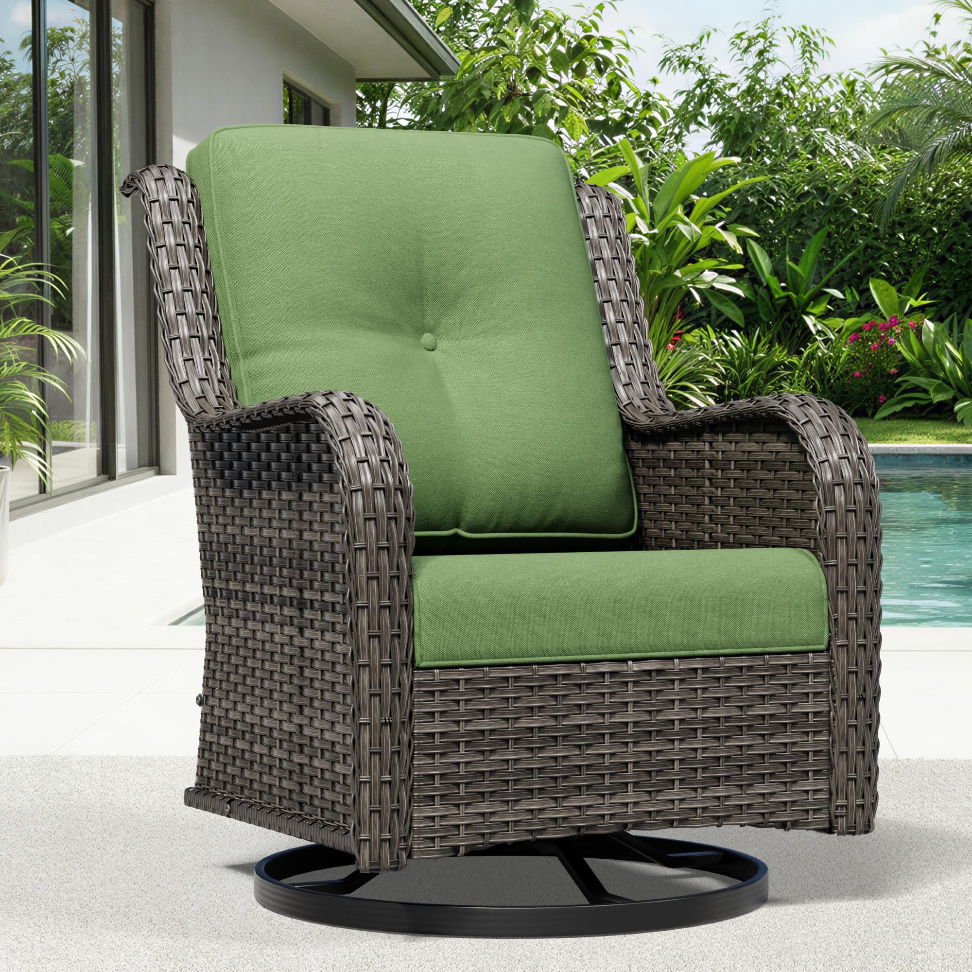 Joyside Outdoor Swivel Rocker Patio Chairs, Wicker Patio Furniture with High Back, Deep Seating, Wide Armrest, Thickened Cushions, Outdoor Rattan Furniture for Deck, Porch Use