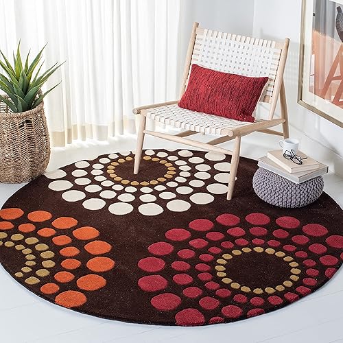 SAFAVIEH Soho Collection SOH788B - Alfombra redonda de lana y viscosa de 6 pies, hecha a mano, color marrón y multicolor