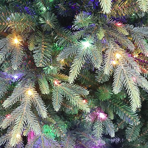 Miniatura 4 de Puleo International Árbol de Navidad artificial de abeto Rutland preiluminado de 7.5 pies con 700 luces LED de arroz seleccionadas, color verde