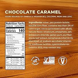 Evolve Plant Based Protein Shake, Chocolate Caramel, 20g Vegan Protein, Dairy Free, No Artificial Sweeteners, Non-GMO, 10g Fiber, 11oz, (12 Pack)