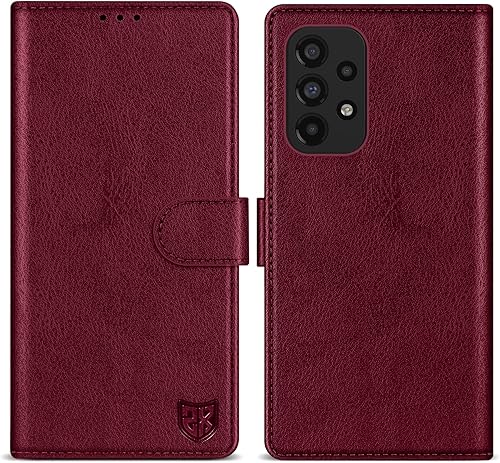 ZZXX Funda tipo cartera para Samsung Galaxy A53 5G, 6.5 pulgadas, color rojo vino, bloqueo RFID, ranura para tarjetas, función atril, funda
