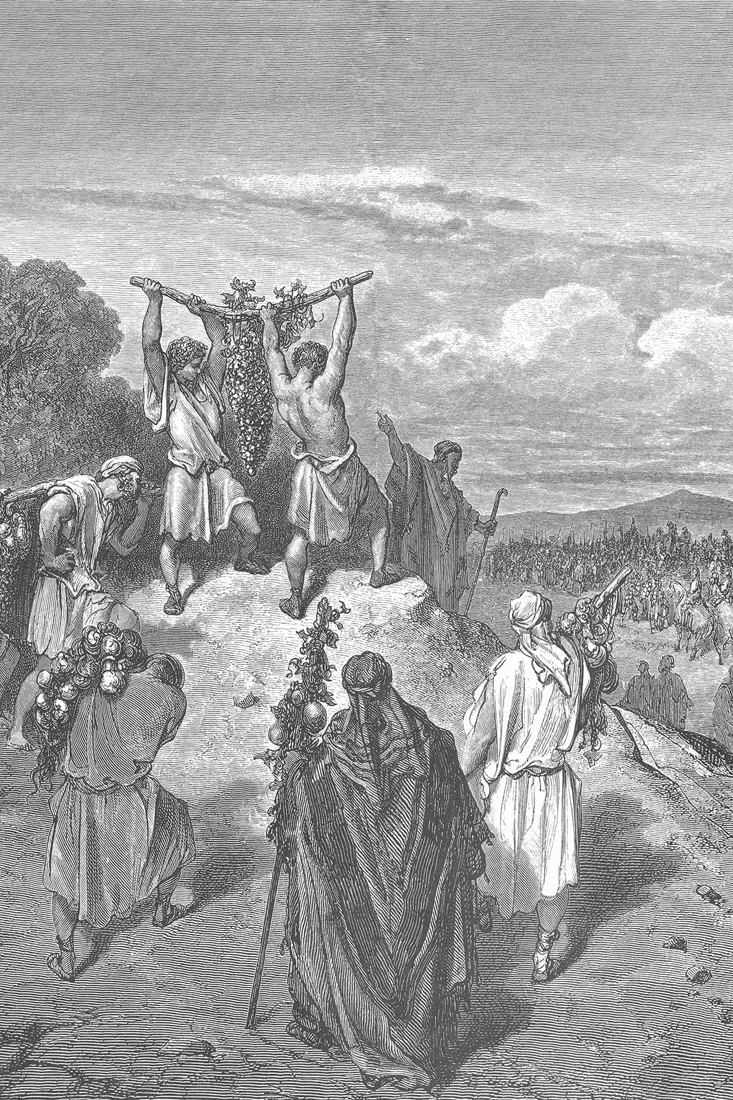 Lustre Paper - Gustave Dore - The Spies Return from The Promised Land (1866) Poster Painting Etching Drawing Woodcut Art Print - Size: 36 x 24 Inches