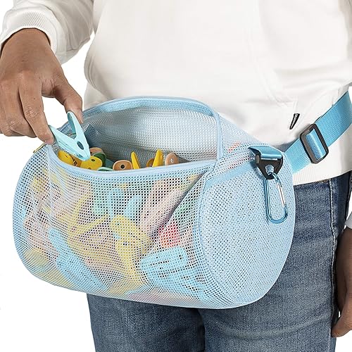 Bolsa de red con cremallera para tendedero, paquete de cintura de muchas maneras de usar, tela transpirable, gran apertura, gran capacidad,