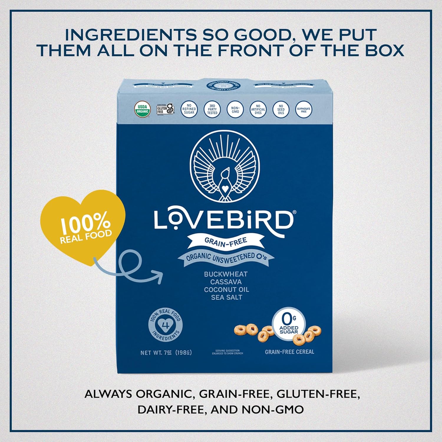 Lovebird Organic Cereal That Actually Tastes Good - 100% Real Food & Healthy Gluten Free Cereal, No Refined Sugar, Paleo, Keto Friendly Healthy Snacks for Kids, Adults - Variety, 4-Pack