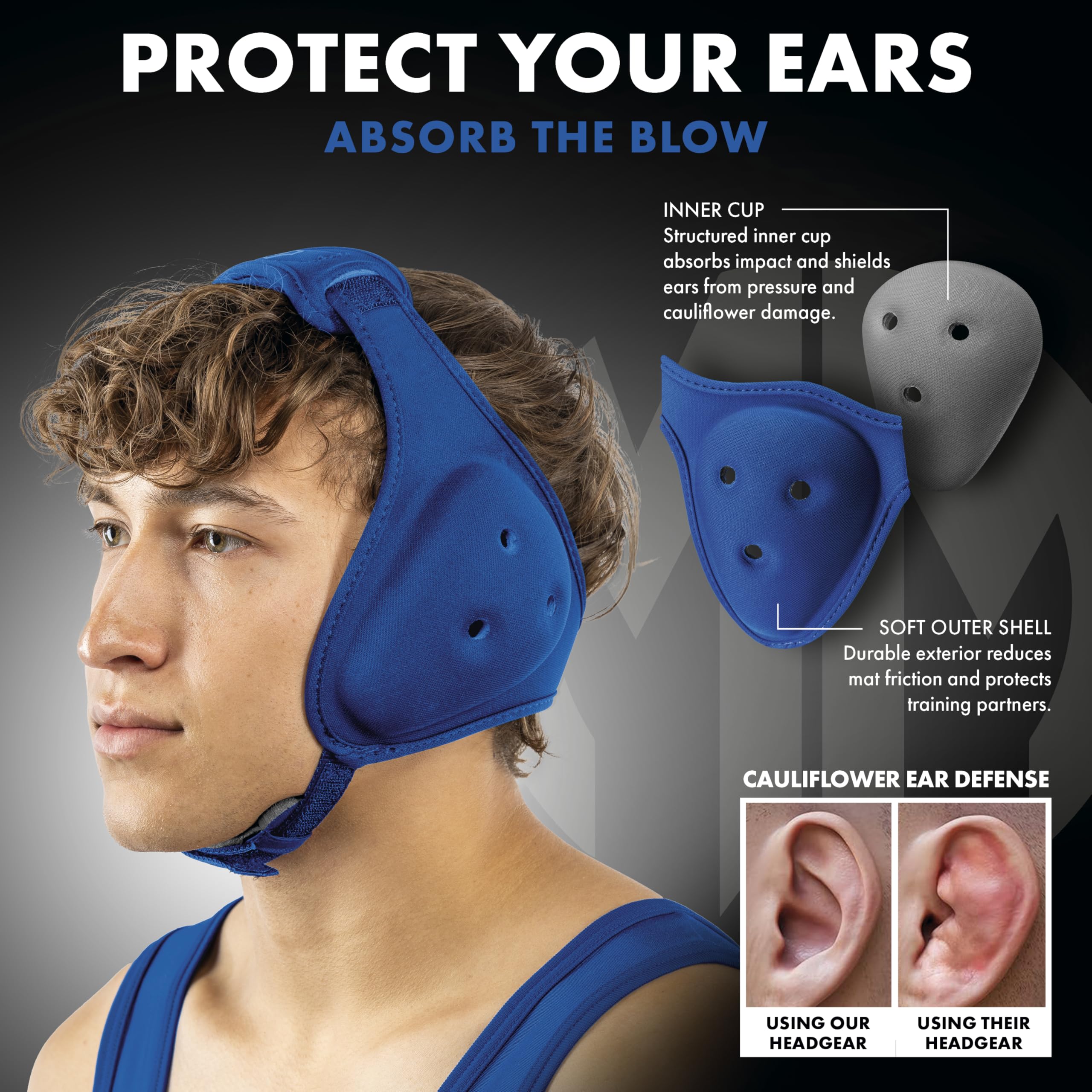 Matman Equipo de Cabeza de Lucha Libre Ultra Suave Ajustable, Protector de oídos, Adulto Joven