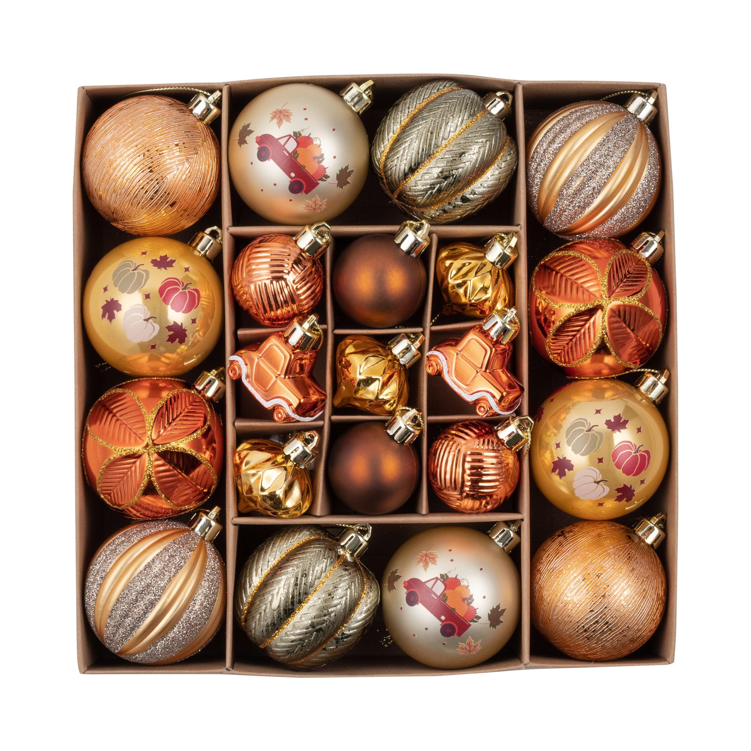 DecorbyHannah Fall Ornaments Decorations for Tree 21ct Autumn Thanksgiving Pumpkins Tree Ornaments Set Shatterproof Gold Orange Harvest Farmhouse
