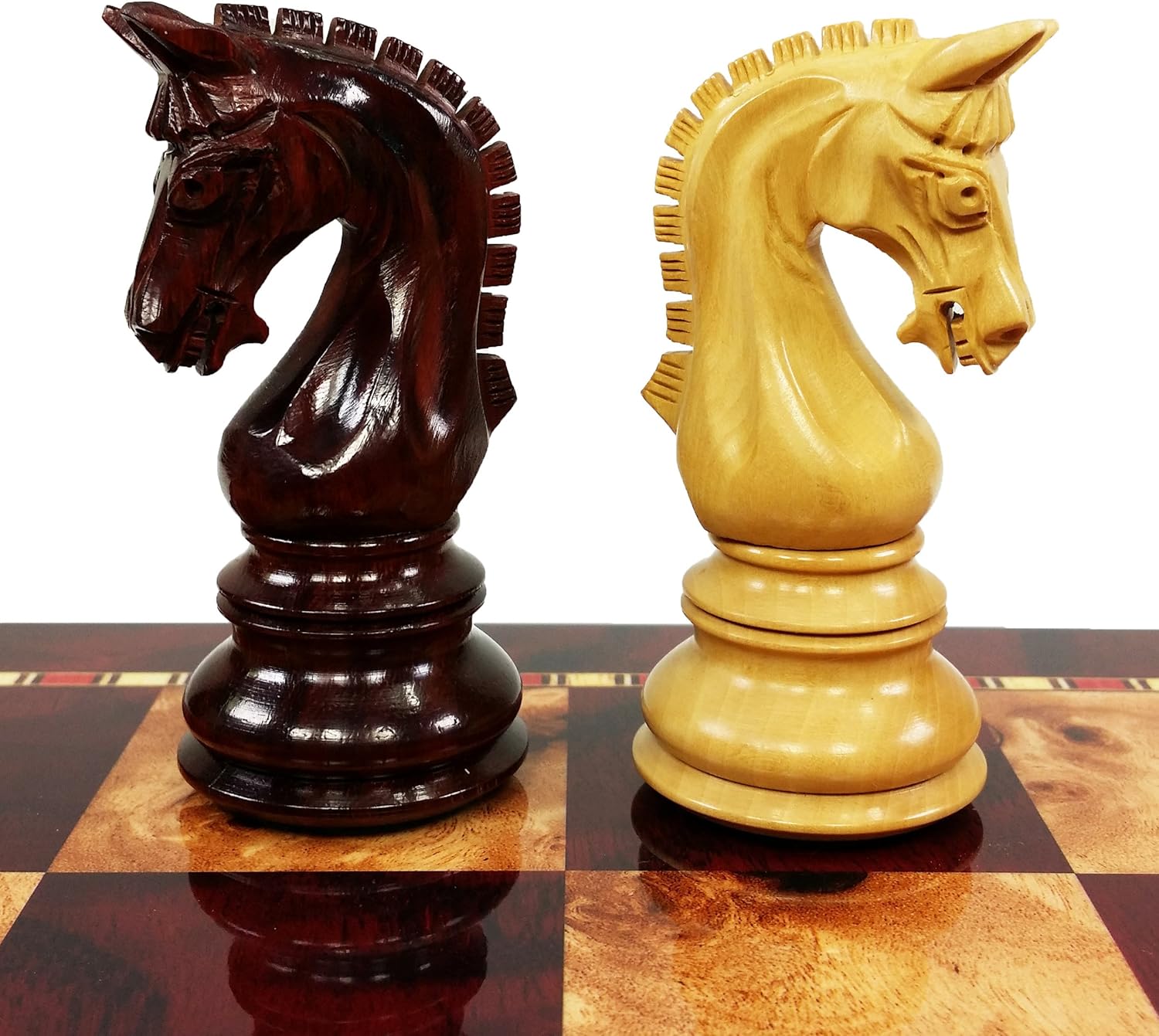 4 Queens - Large 4 3/8" King Staunton Luxury Bud Rosewood Chess Men Set W/ 20" Cherry Color Storage Board