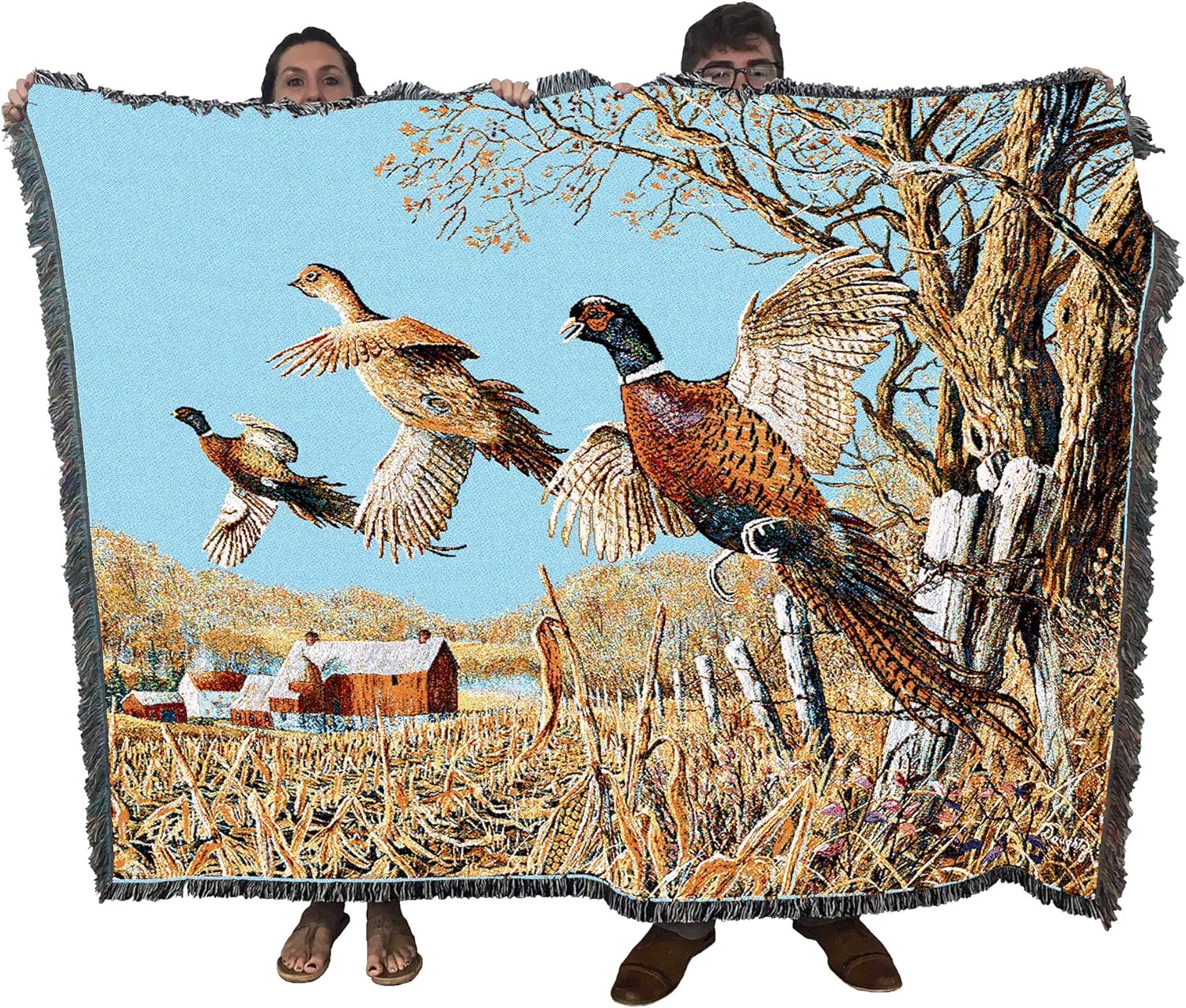 Pure Country Weavers High Field Pheasants Hunting Blanket by Terry Doughty - Bird Lodge Cabin Gift Tapestry Throw Woven from Cotton - Made in the USA (72x54)