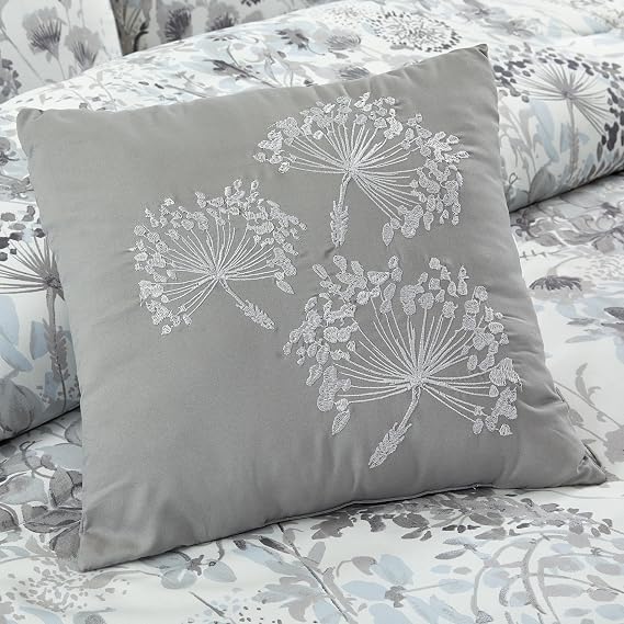 Modern Threads 5-Piece Printed Comforter Set, Giverny Queen in White Grey Blue Soft Comforter, 2 Pillow Shams, and 2 Decorative Pillows