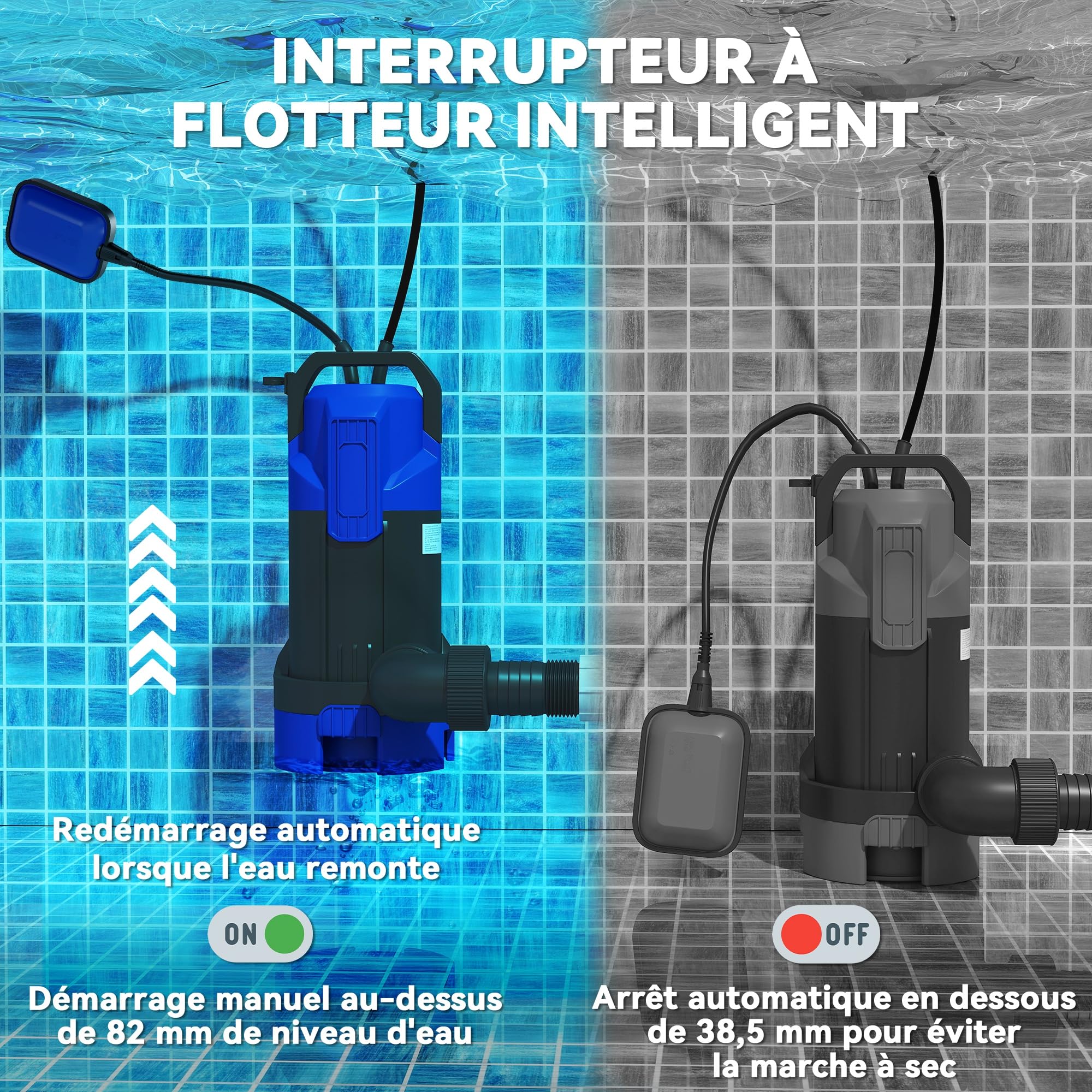 Outsunny Pompe D'évacuation Eaux Chargées/propres Débit 20000L/H 750W