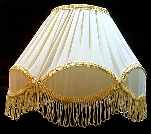 RDC 12 Round Pleated Cream with Golden Lace Border with Frills Lamp Shade for Table Lamp or Floor Lamp