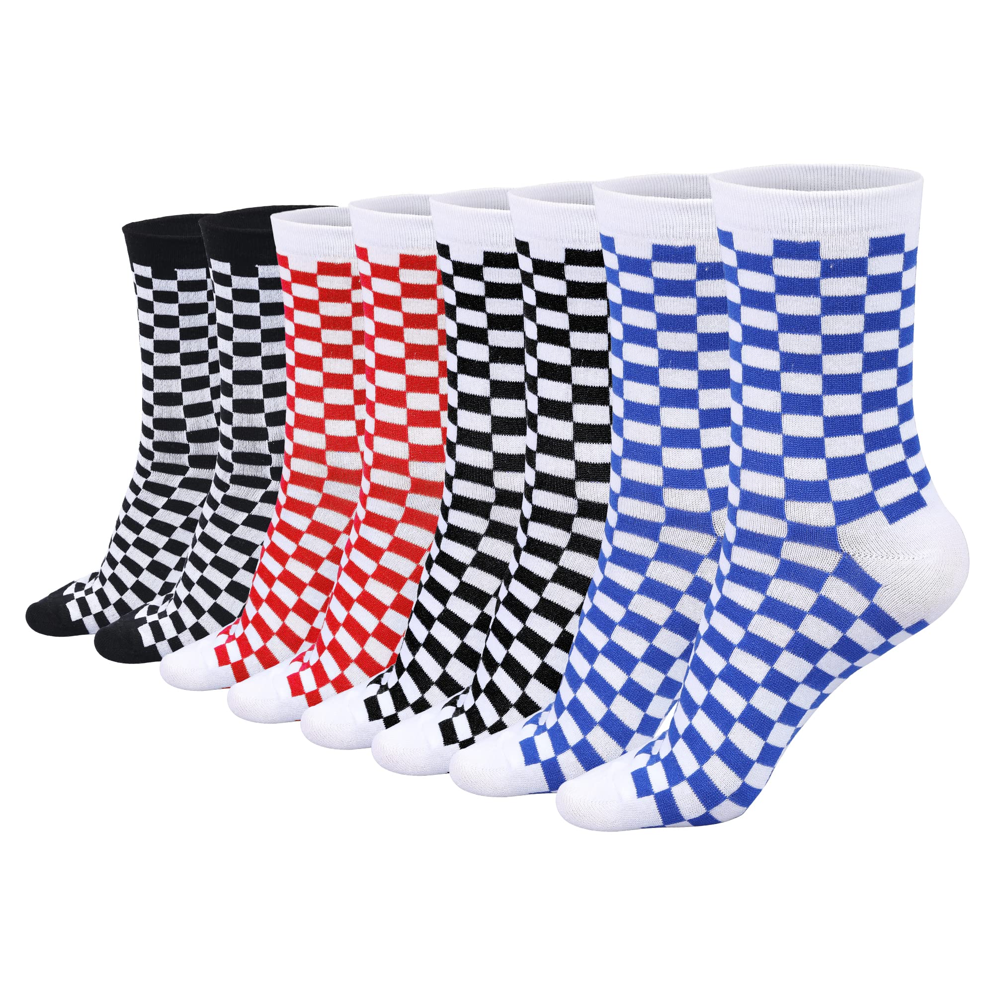 4 Pairs Fashion Trends Harajuku Checkerboard Socks,Style Geometric Checkered Socks,Hip Hop Cotton Socks for Men and Women