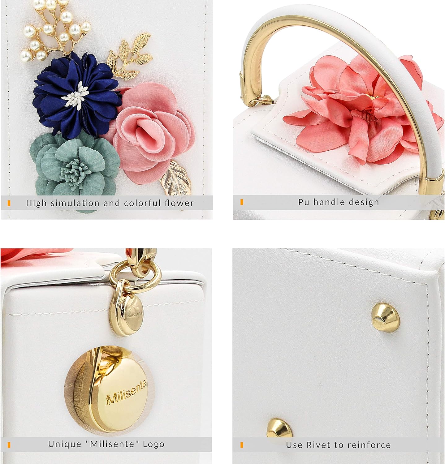 Milisente Evening Clutch Bag for Women Floral Square Box Evening Bags Crossbody Shoulder handBags Flower Wedding Clutch Purse - Image 4