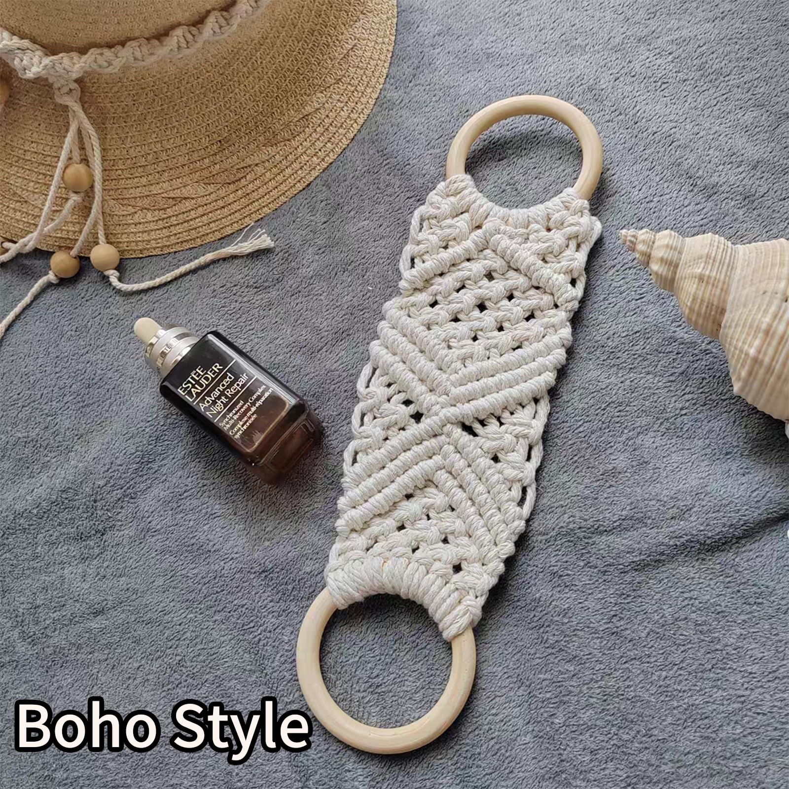 TSBS 2 Pack Kitchen Towel Holder - Natural Cotton Rope and Beech, for Oven and Boho Hand Towels (White)