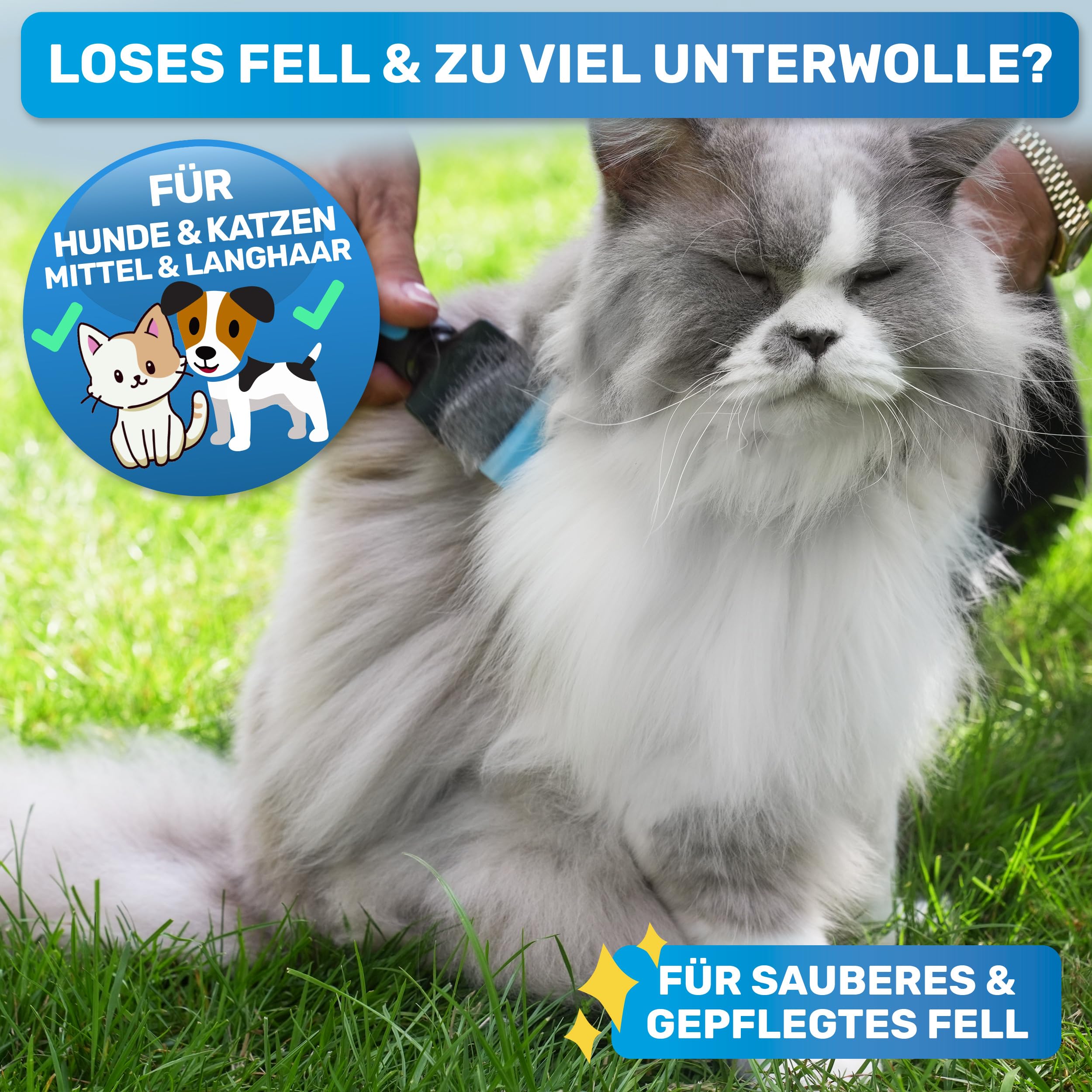 BluePet ZupfZeug Pro Professionelle Hundebürste Langhaar, Flexible Zupfbürste für Hunde & Katzen I Entfernt sanft Unterwolle, Verfilzungen & Knoten (Doppelkopf Blau)
