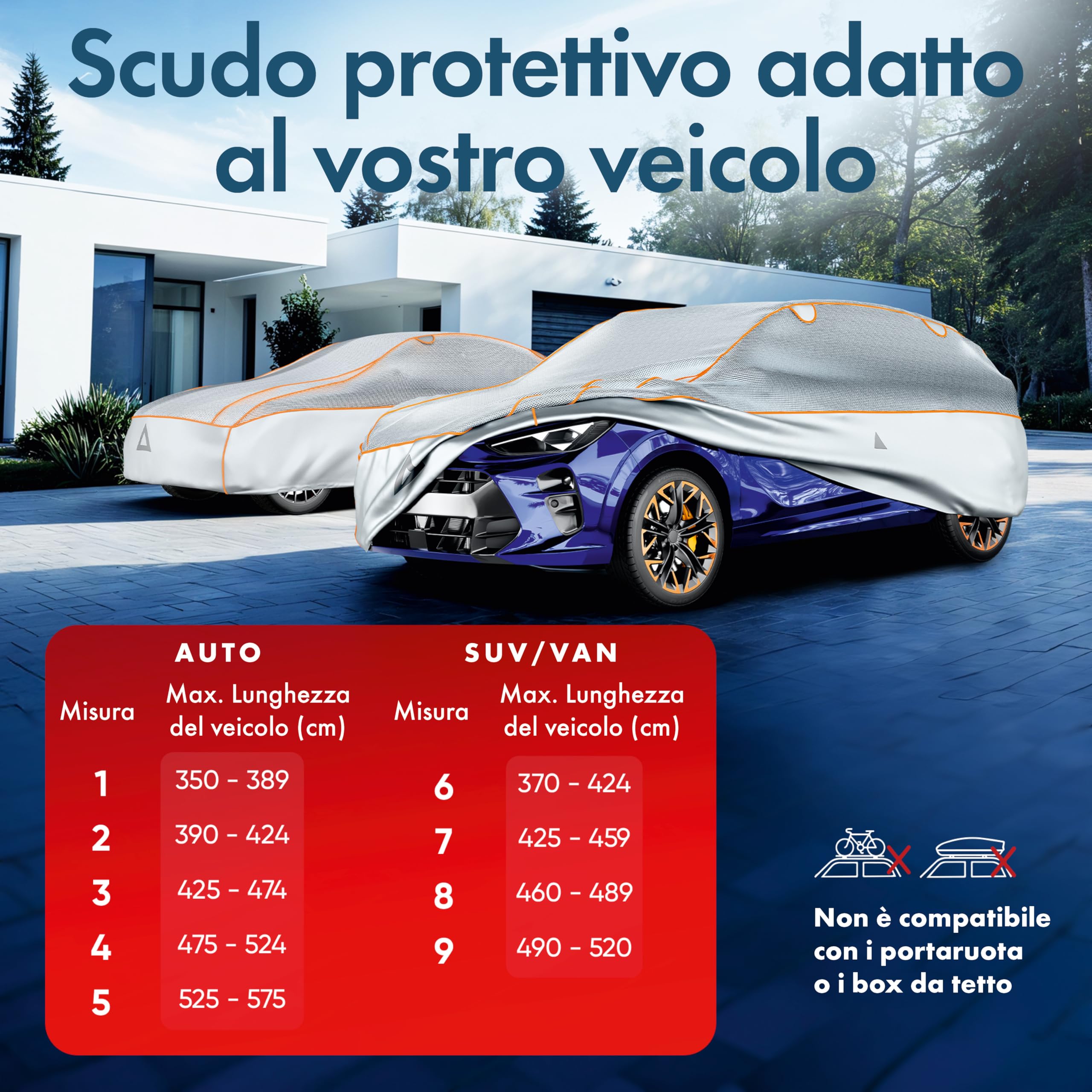 Walser Premium Telo Antipioggia per Auto, Copertura EPE Sun Protect con Protezione UV, Copri Veicolo Impermeabile 100%, Telone Garage Antigrandine Antipolvere Traspirante Esterno