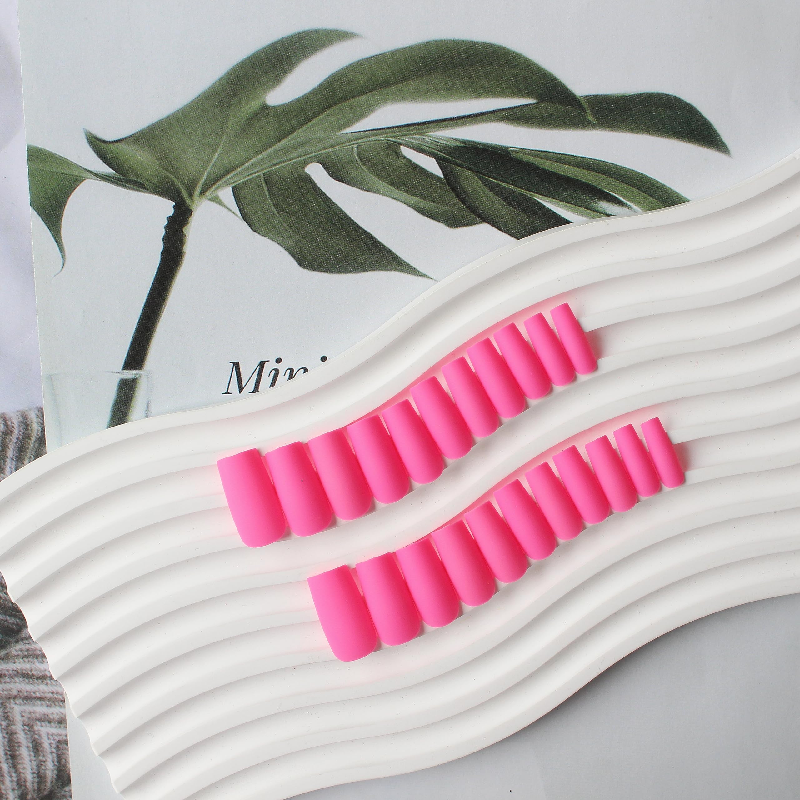 SXVME Long Press on Nails Square, Matte Hot Pink False Nails Medium Long Coffin, Acrylic Fake Nails Press on - Image 3