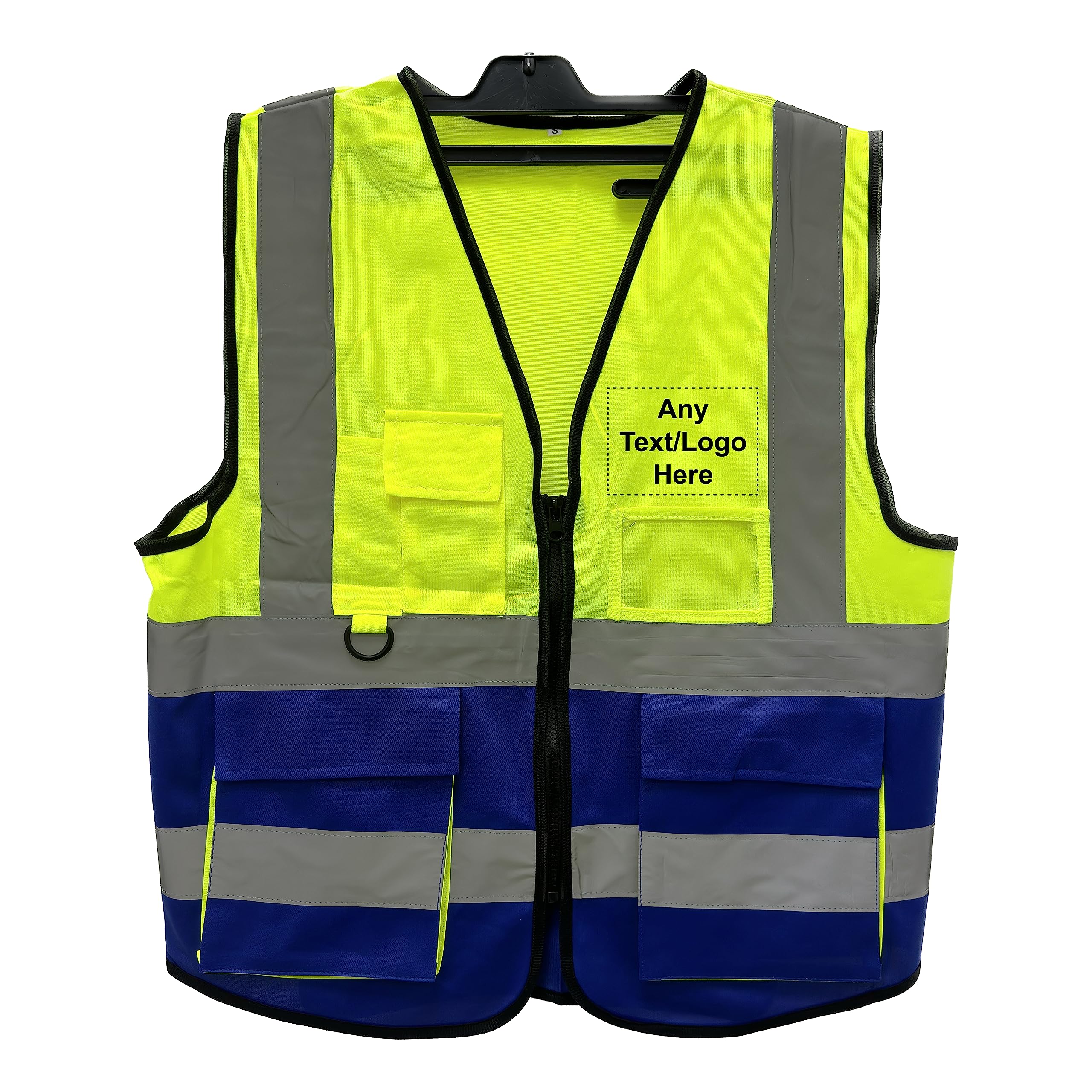 PB TECH Personalised Printed Reflective Hi-Viz Vest, High Visibility hi viz Reflective Vest, Custom Logo Class 2 hi vis Zipper With Phone ANd ID Pockets