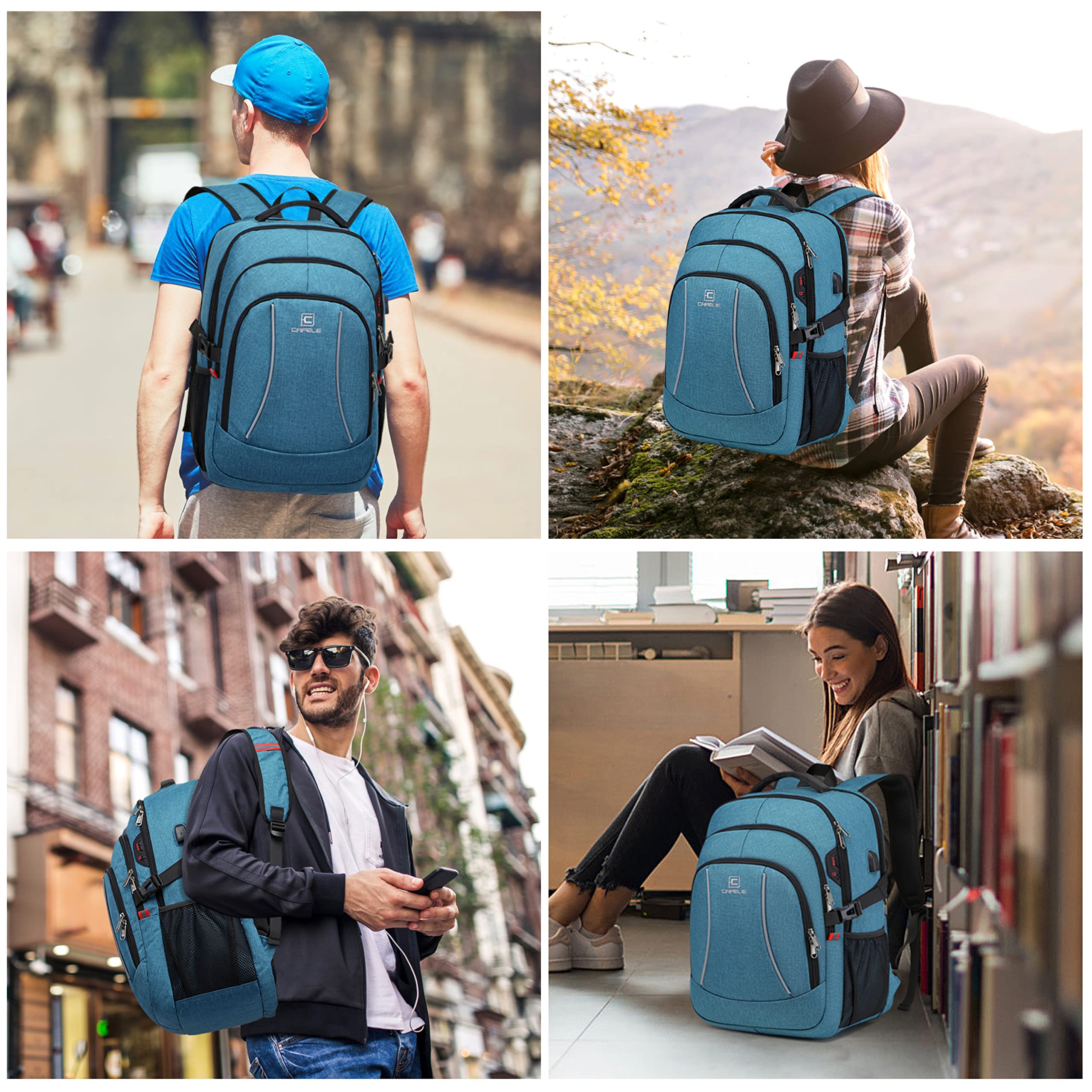 CAFELE Sac à Dos pour Ordinateur Portable Extra-Large de 15,6 Pouces, Sac à Dos de Voyage Durable, Sac d'ordinateur de Bureau antivol RFID pour Hommes et Femmes