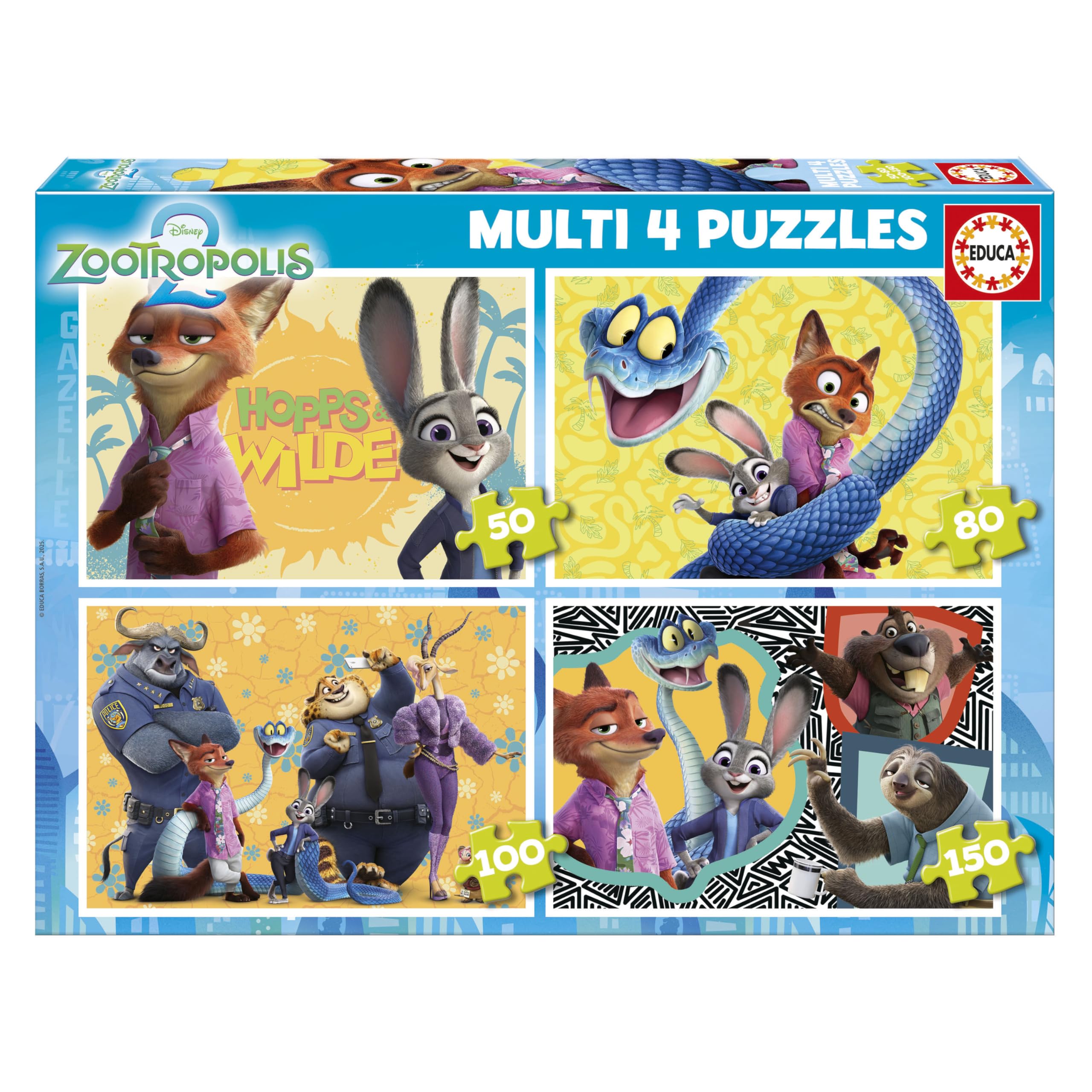 Educa - Puzzle Zootrópolis | Set de 4 Puzzles Infantiles progresivos de 50 a 150 Piezas | Recomendados a Partir de 5 años (20464)