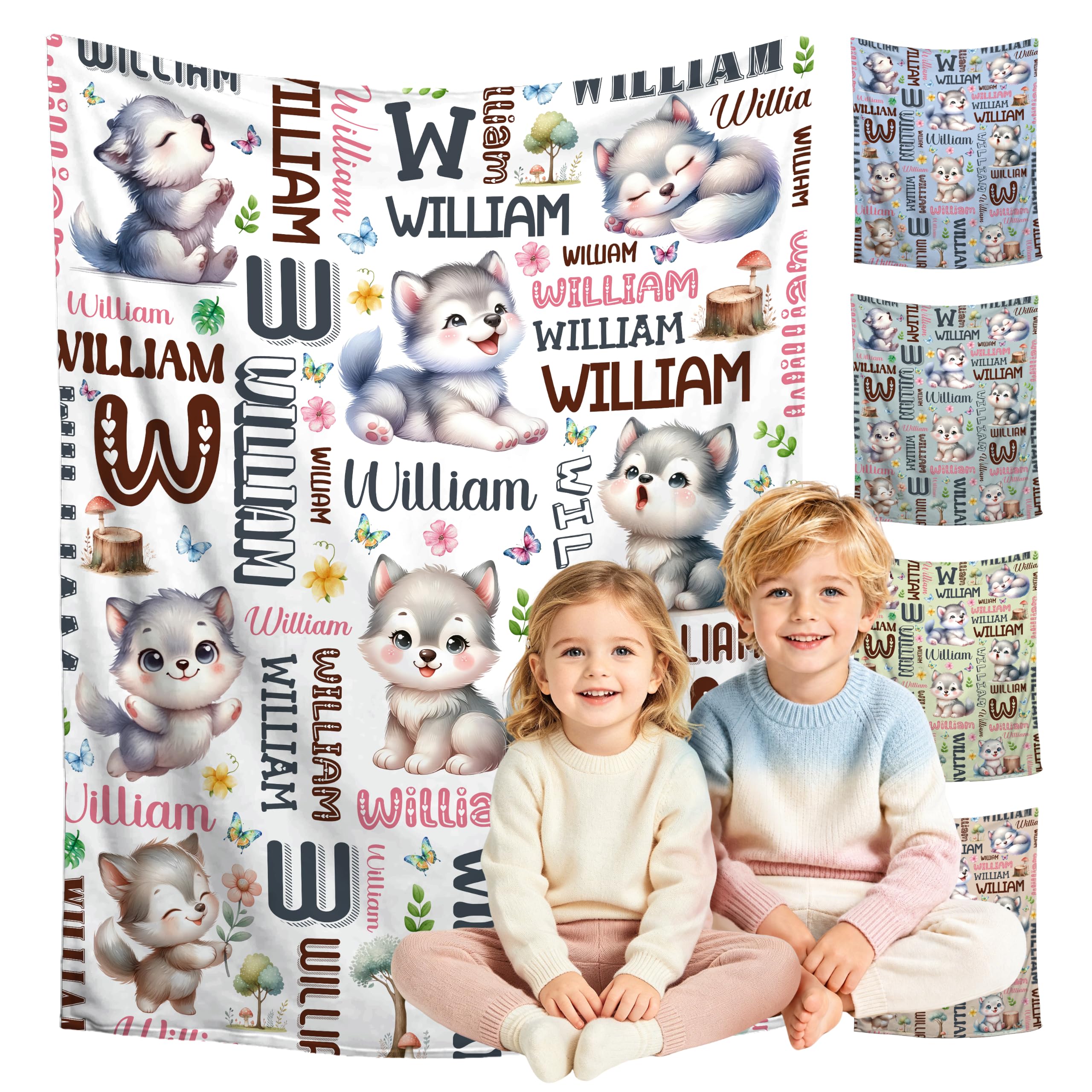 Custom Wolf Blanket for Boys Girls,Ultra Soft Personalized Gifts Baby Blanket,Customized Throw for Toddlers Newborn Stroller Crib,40"x50"