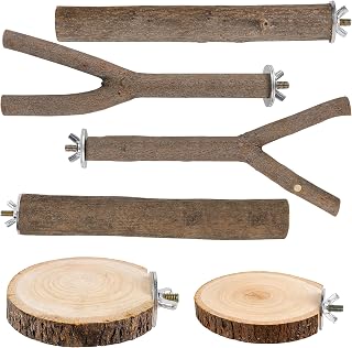 TreewollAlwaysontheWay 6PCS Natural Birch Wood Bird Perch Set - Straight, Forked Branches & Platforms for Parakeets, Cockatiels, Conures, Lovebirds Climbing Exercise