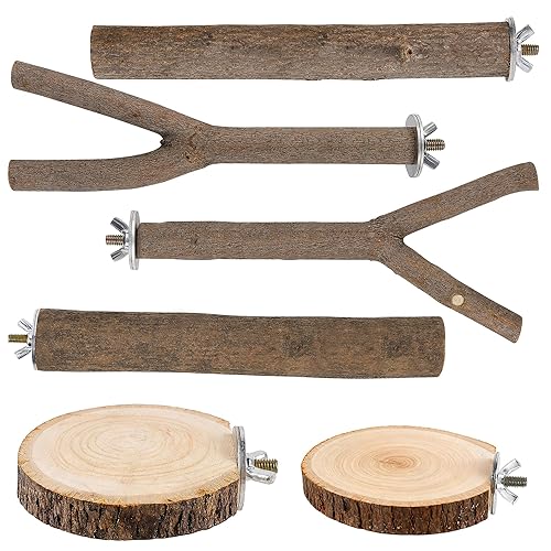 6 PCS Bird Perch Set, Natural Birch Wood Straight &