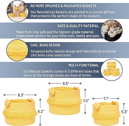Miniatura 2 de NaturalCozy Juego de cestas de almacenamiento de decoración bohemia de 3 piezas, cestas tejidas de cuerda de algodón para organizar. Cesta pequeña
