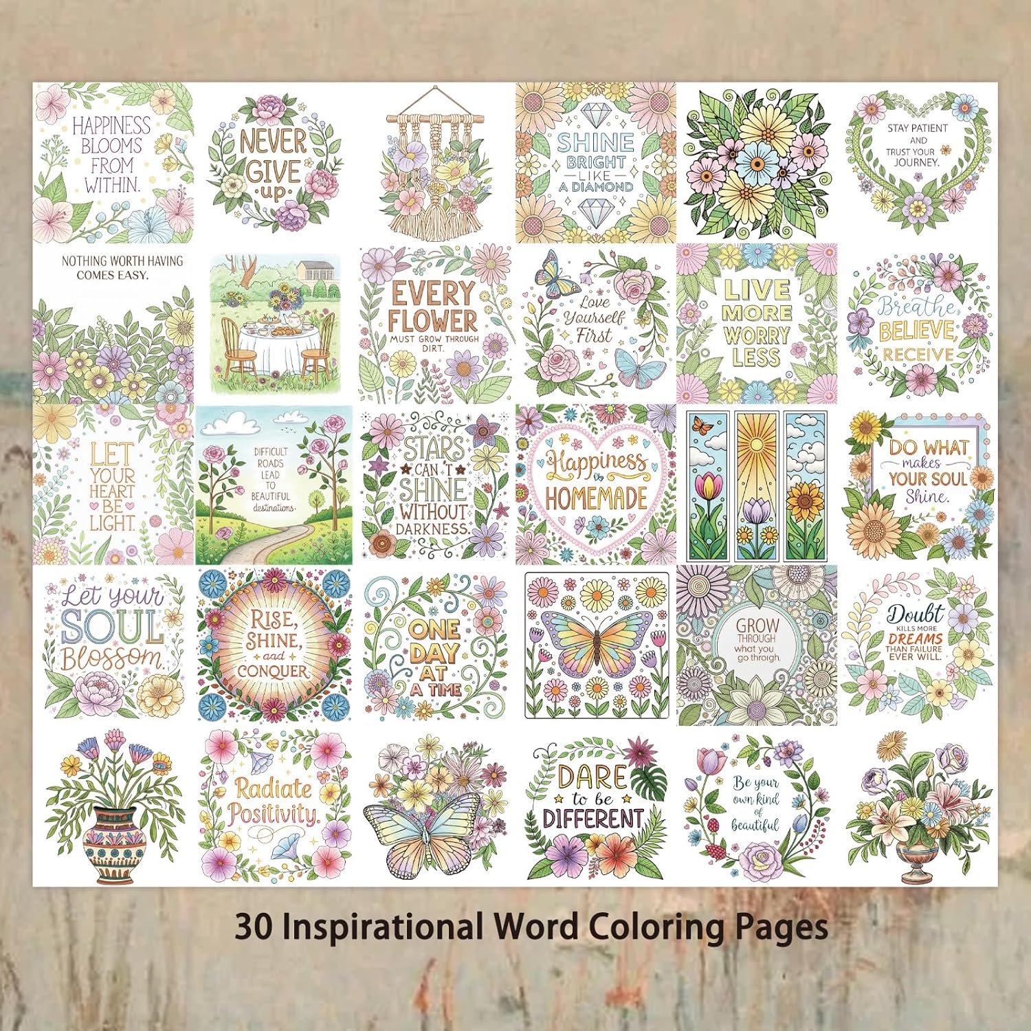 ZHIJIANHZ Inspirational Quotes Adult Coloring Book with Uplifting Sayings and Affirmations, 30 Pages for Mindfulness and Stress Relief, 6.7x6.7 Inch Motivating Gifts for Women and Men