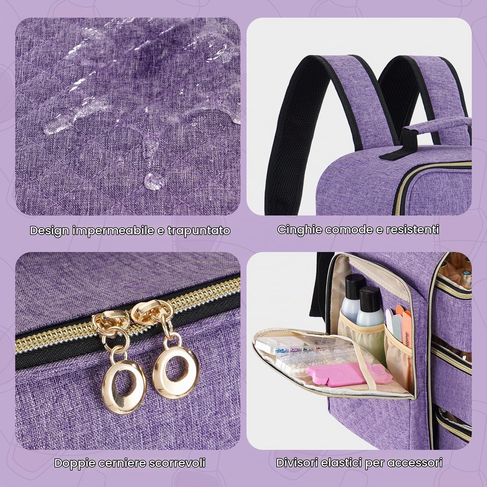 Hautton Organizzatore Smalti Che Contiene 126 Bottiglie, Borsa Di Stoccaggio Extra Large Con 3 Cassetti Per Forniture Lampada Smalto, Custodia Da Viaggio Professionale E Resistente Per Manicure-Viola