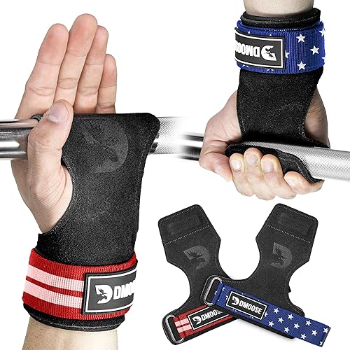 Miniatura 15 de DMoose Fitness Ganchos de levantamiento de pesas (par) para peso muerto, dominadas, remo y encogimientos de hombros – Correa de nailon Agarre