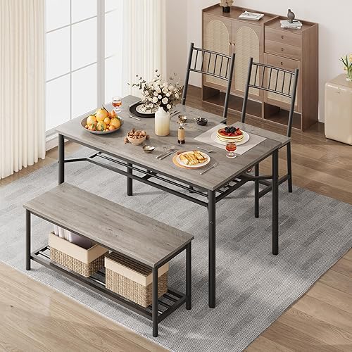 Miniatura 3 de IDEALHOUSE Juego de mesa de comedor para 4, mesa de cocina y sillas para 4 con banco de almacenamiento, juego de mesa de cocina rectangular con