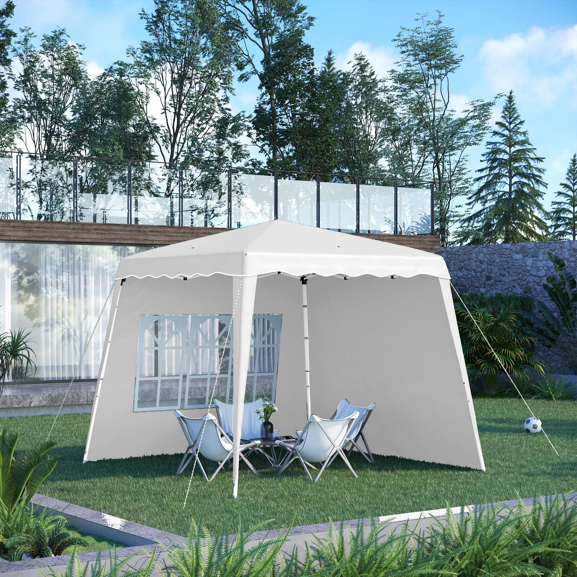 Outsunny Gazebo Pieghevole 2.4x2.4 m Pop Up Altezza Regolabile Bianco | 3 Livelli, Borsa da Trasporto, Gazebo da Esterno, Acciaio e Oxford, UV50+, per Giardino, Feste