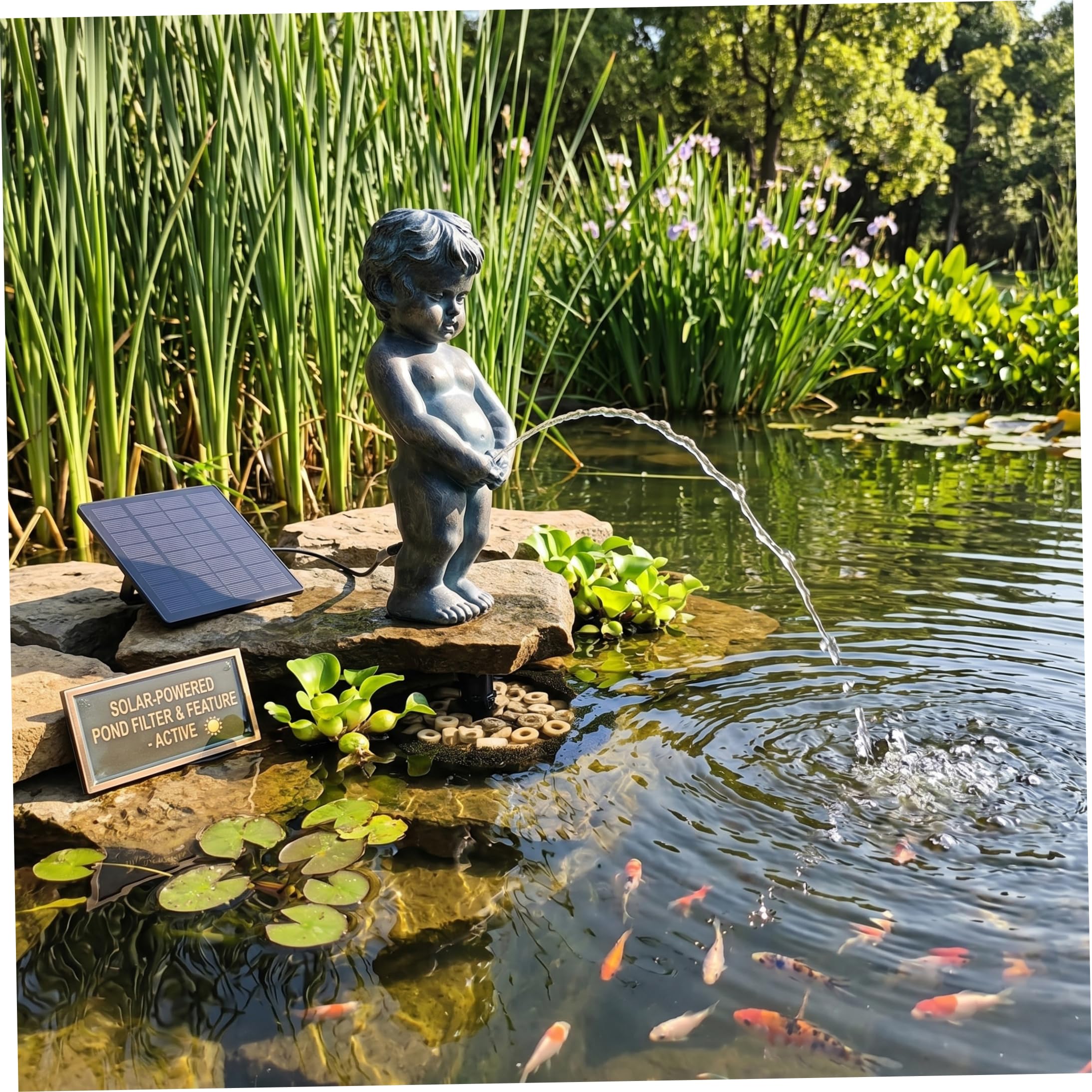Pond Spitter 1 Confezione di Fontana Solare da 12 Pollici | Funzionamento ad energia solare, design in resina, ideale per piccoli laghetti da giardino