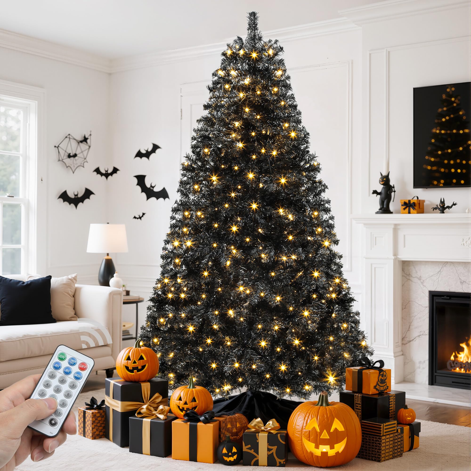 GOOBED 6ft Prelit Black Christmas Tree with Remote &amp; 11 Light-Modes