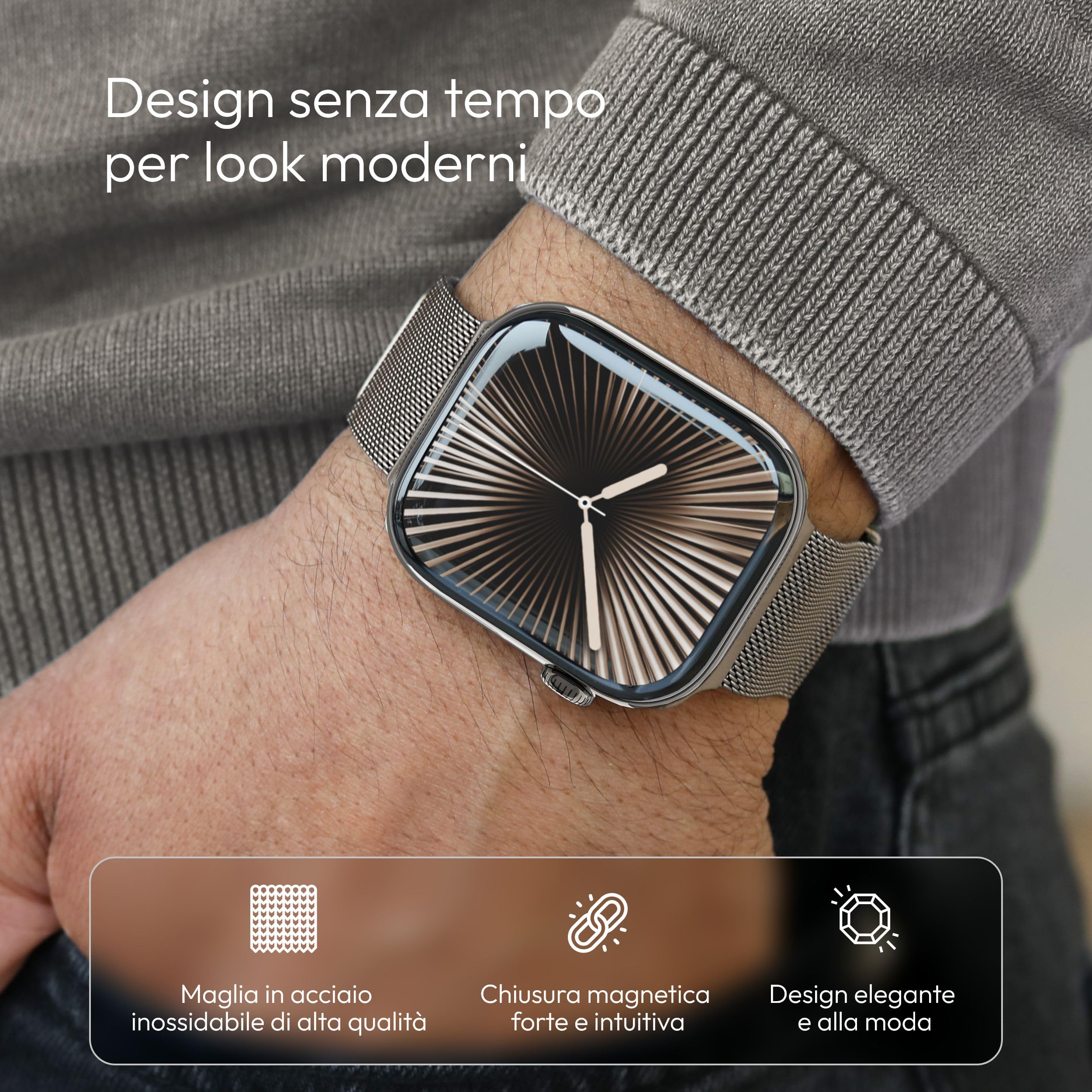 VONMÄHLEN Milanese Loop 2 - Cinturino in Maglia Milanese per Apple Watch, Chiusura Magnetica, Compatibile con Apple Watch Ultra 2, Design Elegante - Sabbia del deserto - 44 | 45 | 46 | 49 mm