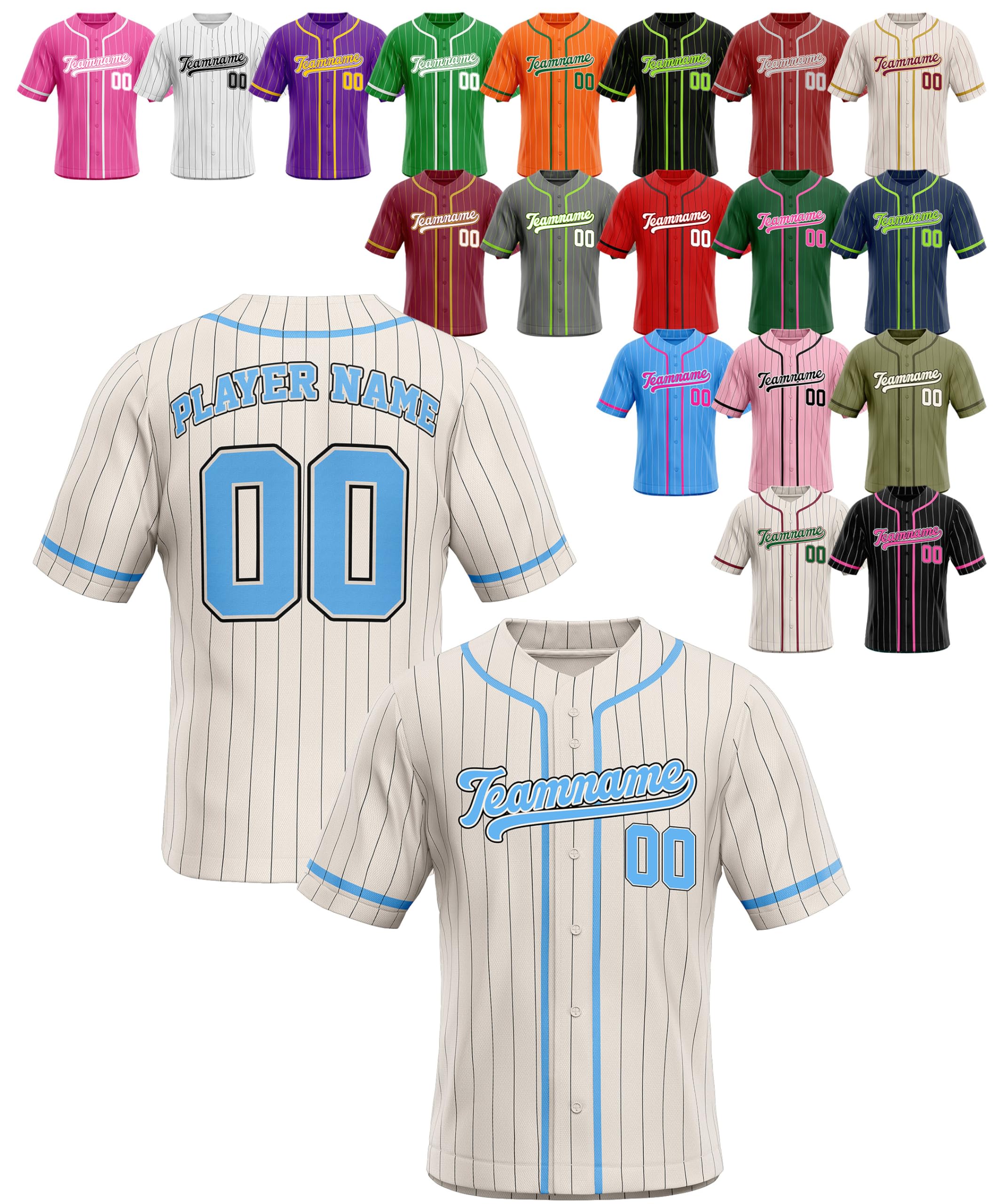 Custom Stripe Baseball Jerseys - Personalized Pinstripe Team Uniforms for Men, Women, Boys, Girls - Add Your Name, Number, Logo - Customized Baseball Shirts for Sports Fans, Teams, Events, Gifts