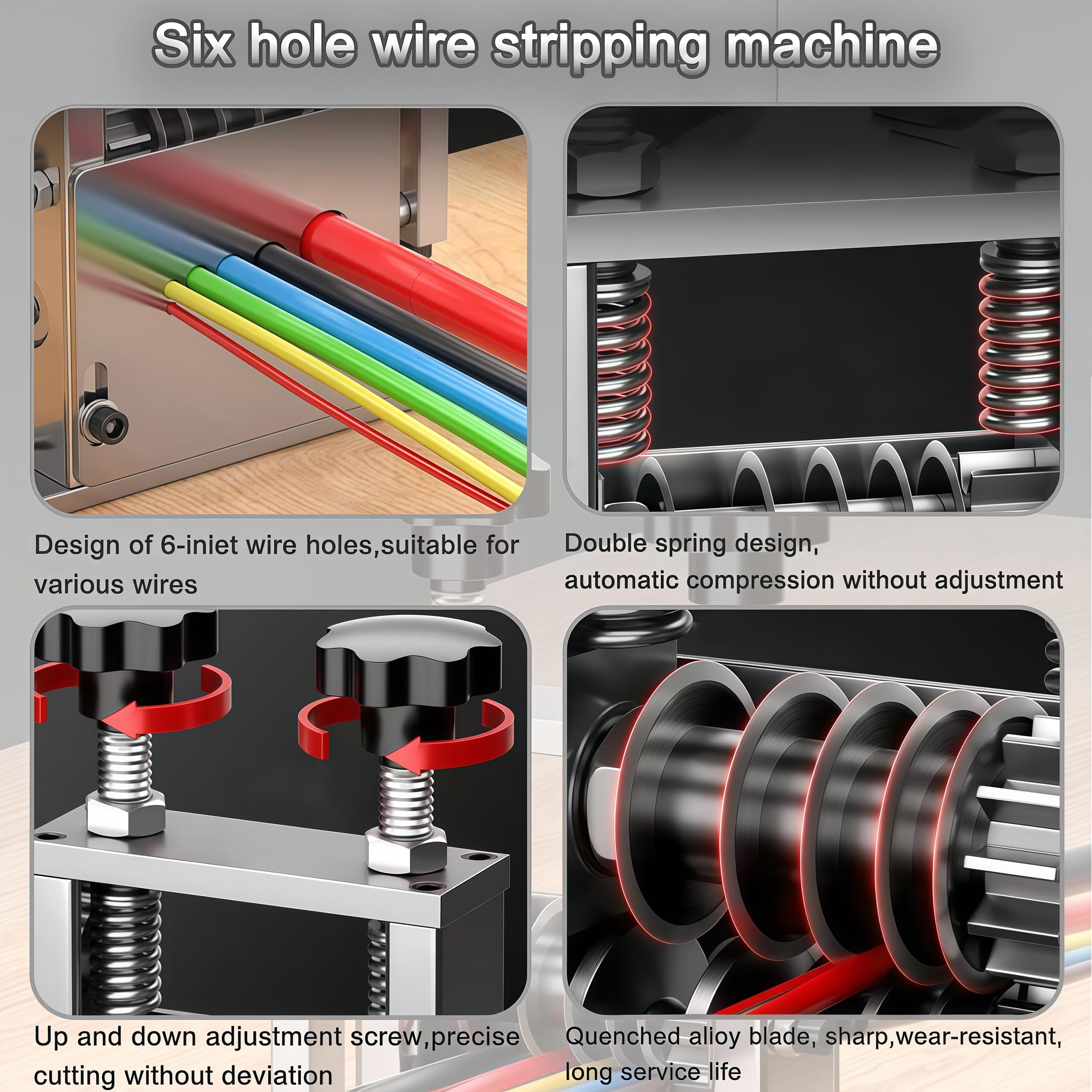Máquina peladora de cables manual, herramienta peladora de alambre de manivela con 6 canales y 5 cuchillas, herramienta peladora de cables para alambre de chatarra de 0.08 a 0.67 pulgadas, máquina