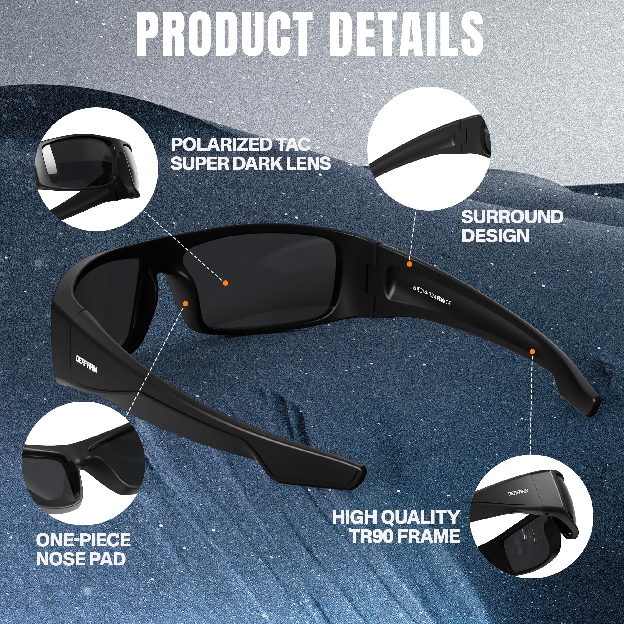 DEAFRAIN Gafas de sol polarizadas con lentes superoscuras para hombres y mujeres, gafas deportivas envolventes UV400 CAT 4 para ojos sensibles