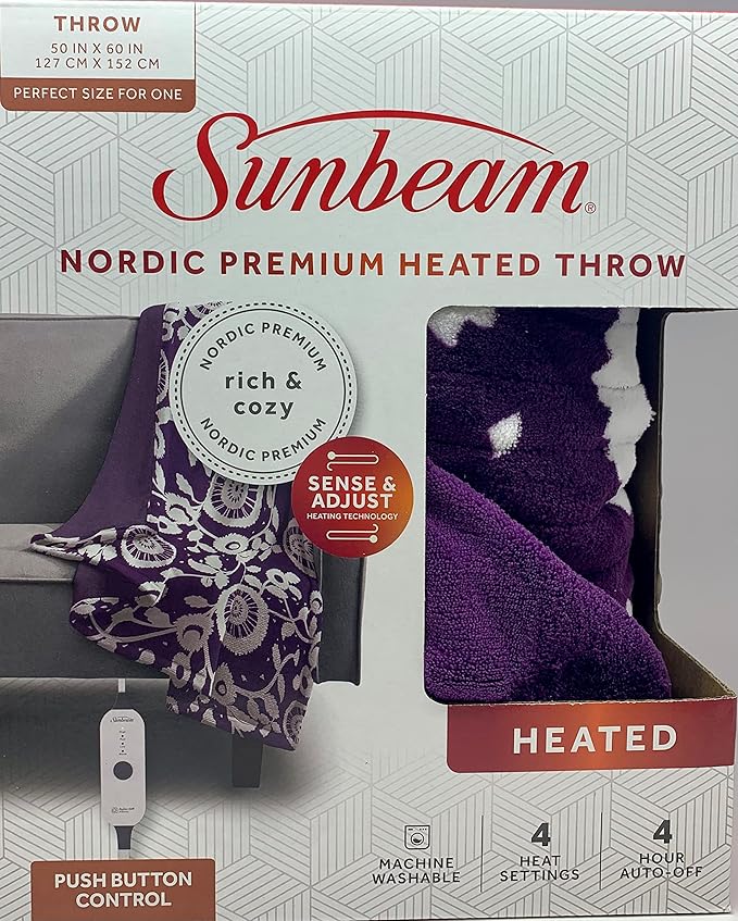 Review Sunbeam Nordic Premium Electric Heated Throw Blanket with 4 Heat